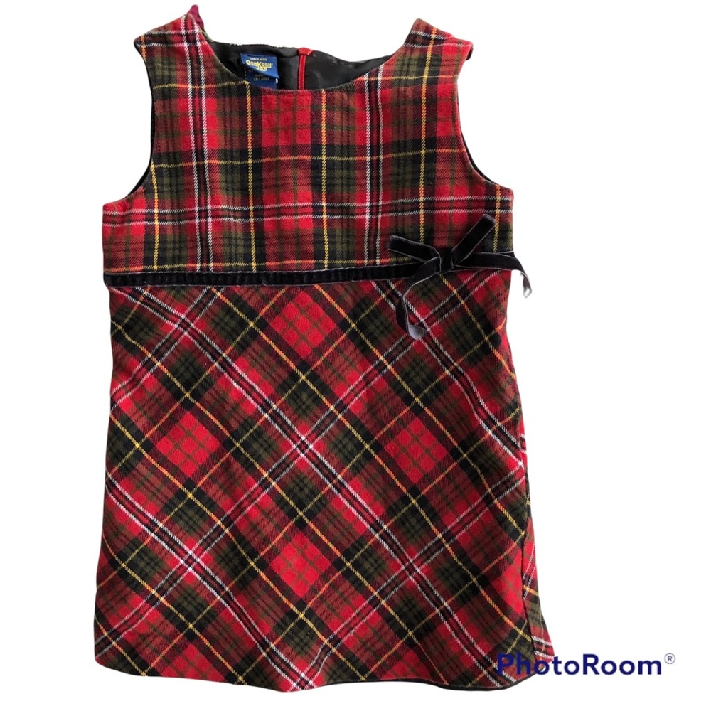🌻🌻🌻Osh Kosh Red Plaid Flannel Dress Velvet Bow 3T🌻🌻🌻